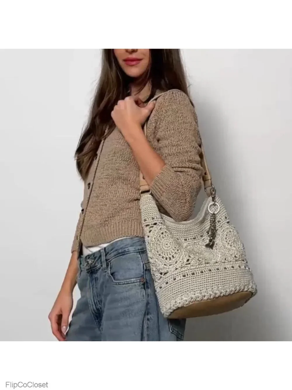 Hand Crochet Hobo Bag Large Shoulder Purse Vegan Lining Everyday Travel